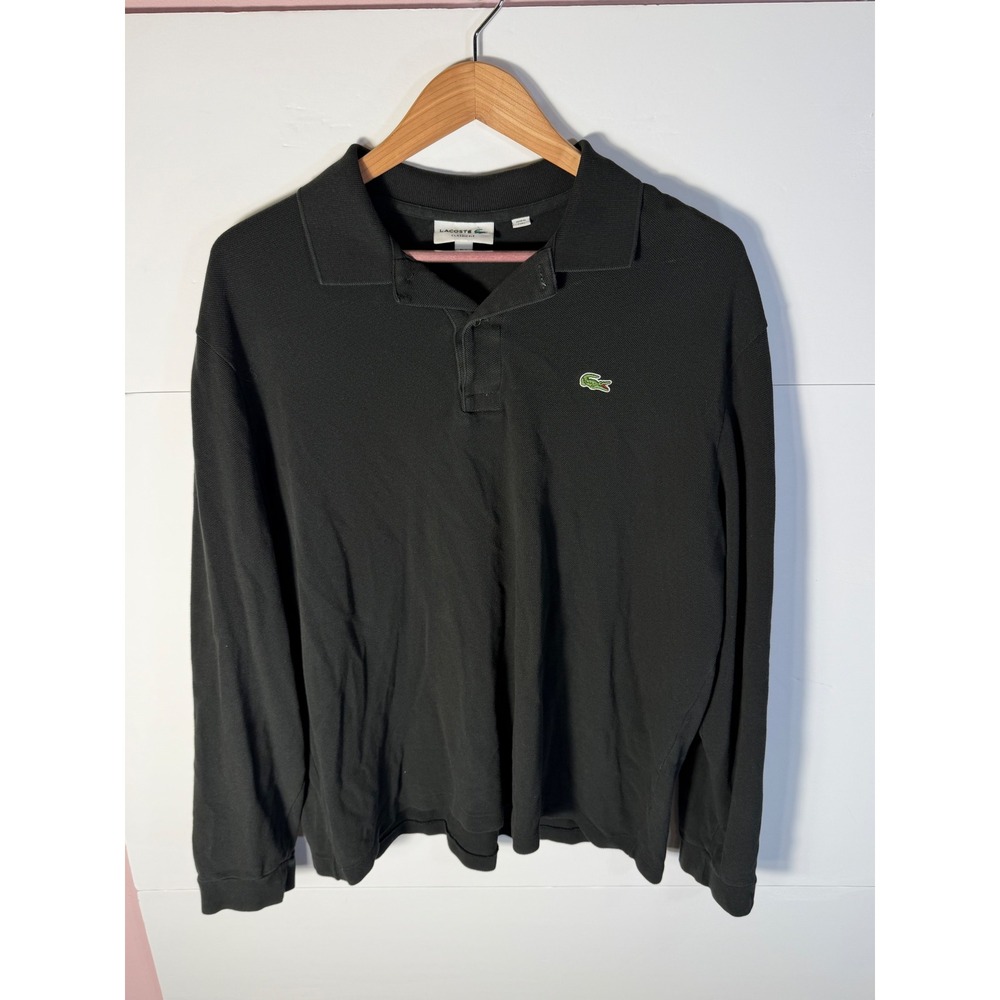 Lacoste Mens Long Sleeve Polo Shirt Black Classic Fit Pique Cotton XXL FR 7